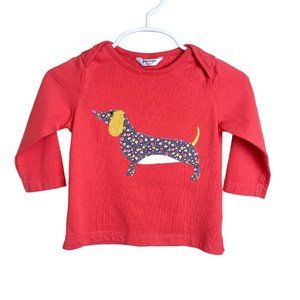 Baby Boden Floral Dachshund Dog Applique Pink Tee Shirt Girls 6-12 months